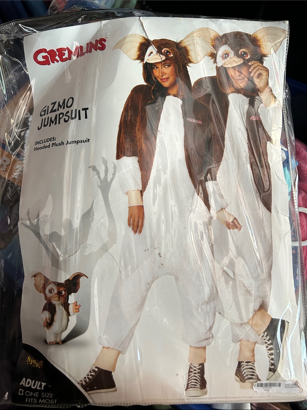 Spirit Gremlins Gizmo Plush Hooded Jumpsuit in Brown and White